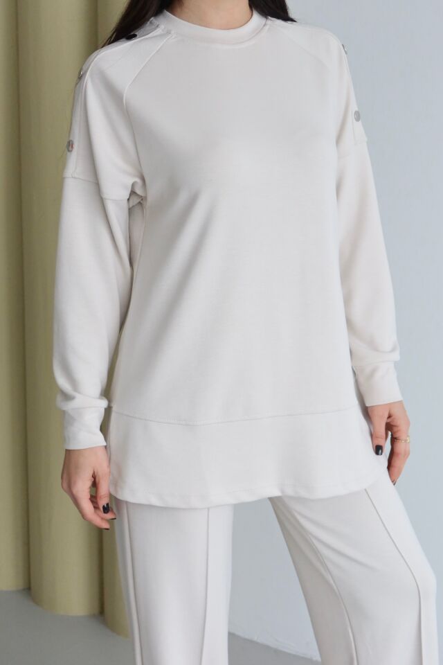 Balenbi Omuz Çıtçıt Detaylı Bisiklet Yaka Oversize Modal Tesettür Takım 1178 Taş - XL