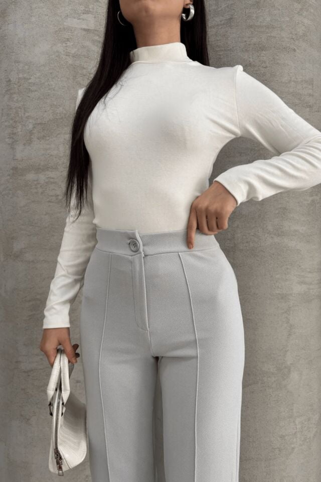 Balenbi 1079 Kadın Bej Yüksek Bel Toparlayıcı Ispanyol Paça Palazzo Pantolon 42 - Açık Gri