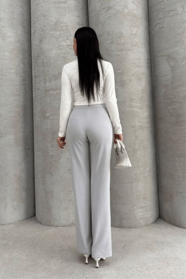 Balenbi 1079 Kadın Bej Yüksek Bel Toparlayıcı Ispanyol Paça Palazzo Pantolon 42 - Açık Gri