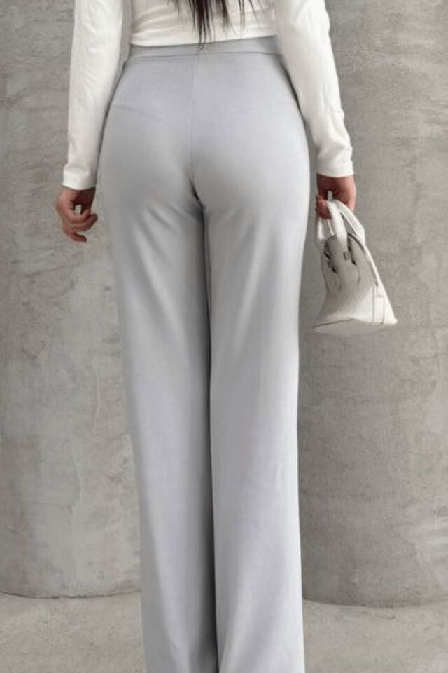 Balenbi 1079 Kadın Bej Yüksek Bel Toparlayıcı Ispanyol Paça Palazzo Pantolon 42 - Açık Gri