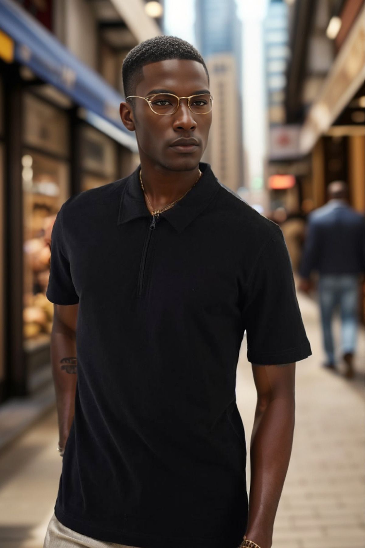 Balenbi Erkek Polo Yaka Fermuarlı Regular Kesim Penye Tişört 1008 M - Siyah