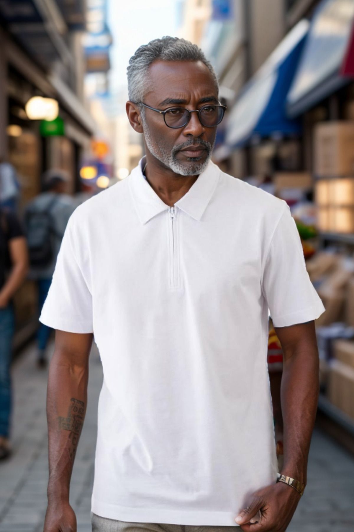 Balenbi Erkek Polo Yaka Fermuarlı Regular Kesim Penye Tişört 1008 M - Beyaz