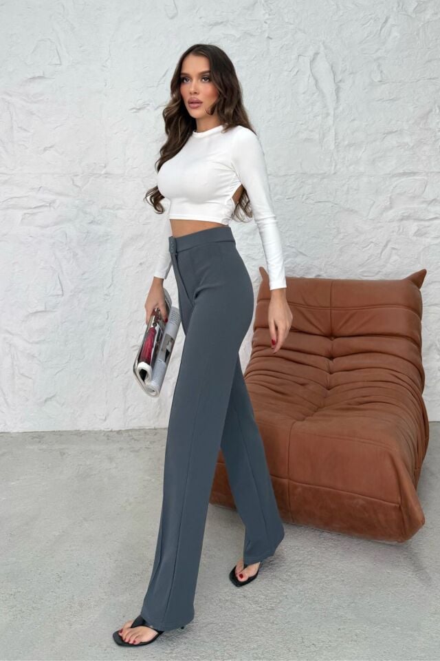 Balenbi 1079 Kadın Bej Yüksek Bel Toparlayıcı Ispanyol Paça Palazzo Pantolon 42 - Füme