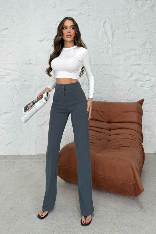 Balenbi 1079 Kadın Bej Yüksek Bel Toparlayıcı Ispanyol Paça Palazzo Pantolon 42 - Füme