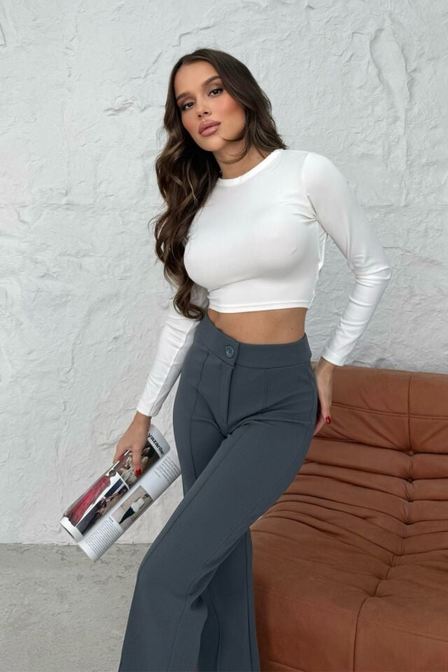 Balenbi 1079 Kadın Bej Yüksek Bel Toparlayıcı Ispanyol Paça Palazzo Pantolon Füme - 42