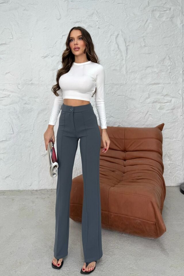 Balenbi 1079 Kadın Bej Yüksek Bel Toparlayıcı Ispanyol Paça Palazzo Pantolon 42 - Füme