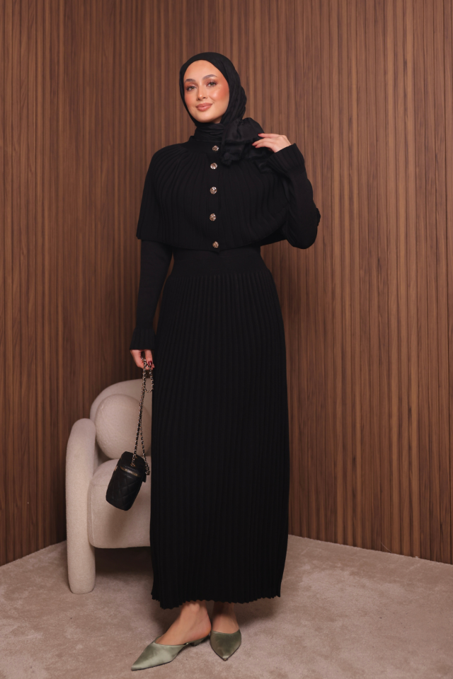 Balenbi Kadın Sık Örgü Pelerinli Triko Tesettür Elbise Std Beden 1150