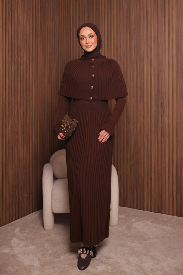 Balenbi Kadın Sık Örgü Pelerinli Triko Tesettür Elbise Std Beden 1150