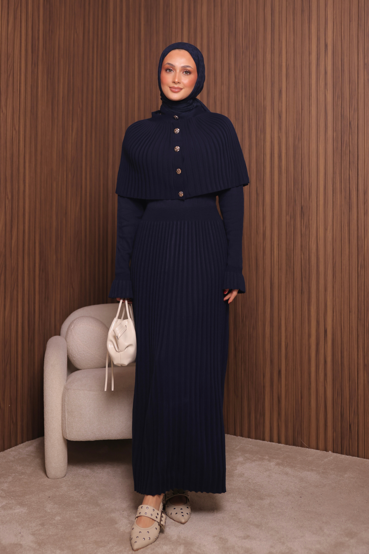 Balenbi Kadın Sık Örgü Pelerinli Triko Tesettür Elbise Std Beden 1150