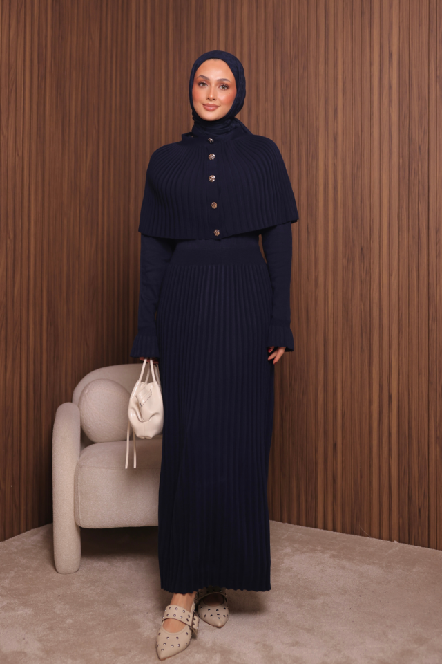 Balenbi Kadın Sık Örgü Pelerinli Triko Tesettür Elbise Std Beden 1150