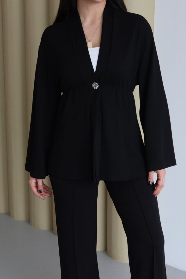 Balenbi Şal Yaka Büzgü Detaylı Rahat Kalıp Modal Kimono Tesettür Takım 1179