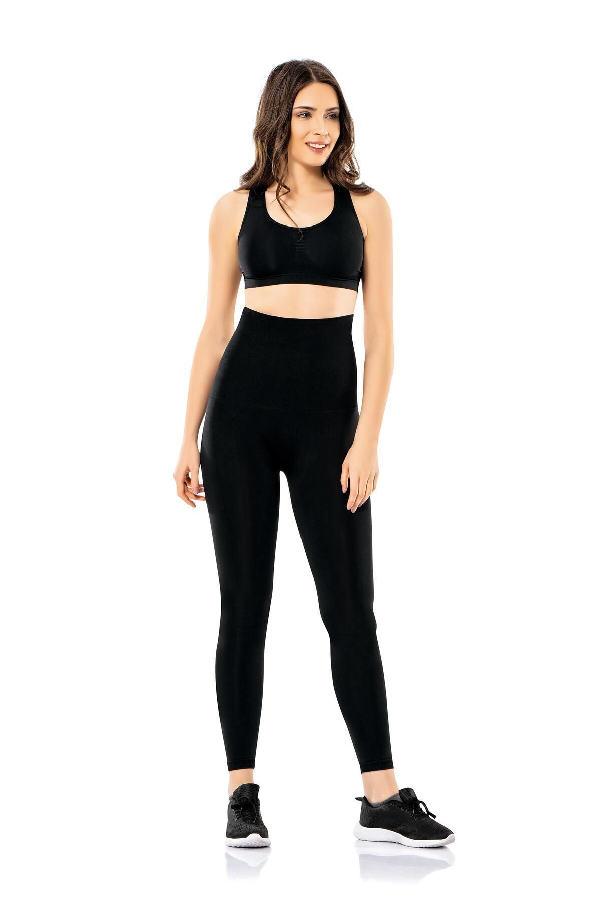 Balenbi Premium 1 Beden Incelten Dikişsiz Korseli Kadın Tayt 1048 S - Siyah