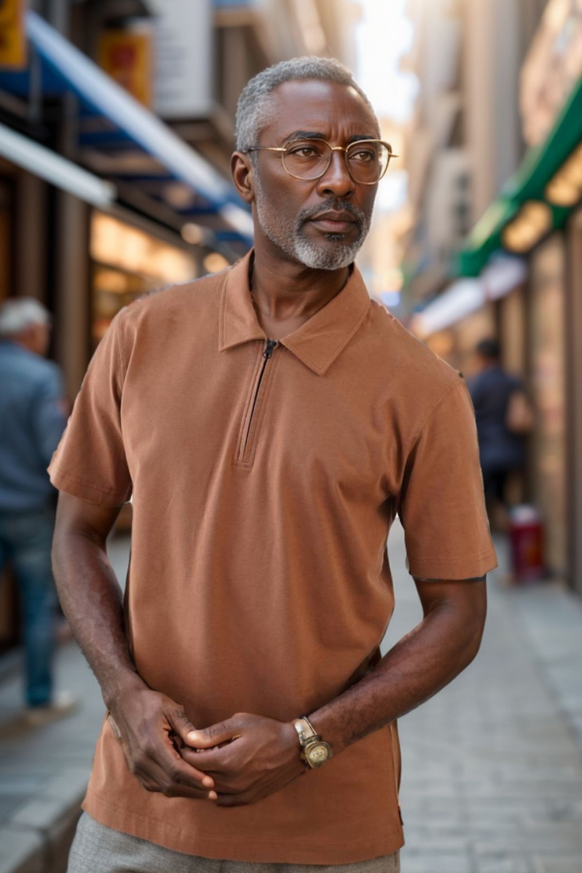 Balenbi Erkek Polo Yaka Fermuarlı Regular Kesim Penye Tişört 1008 L - Taba