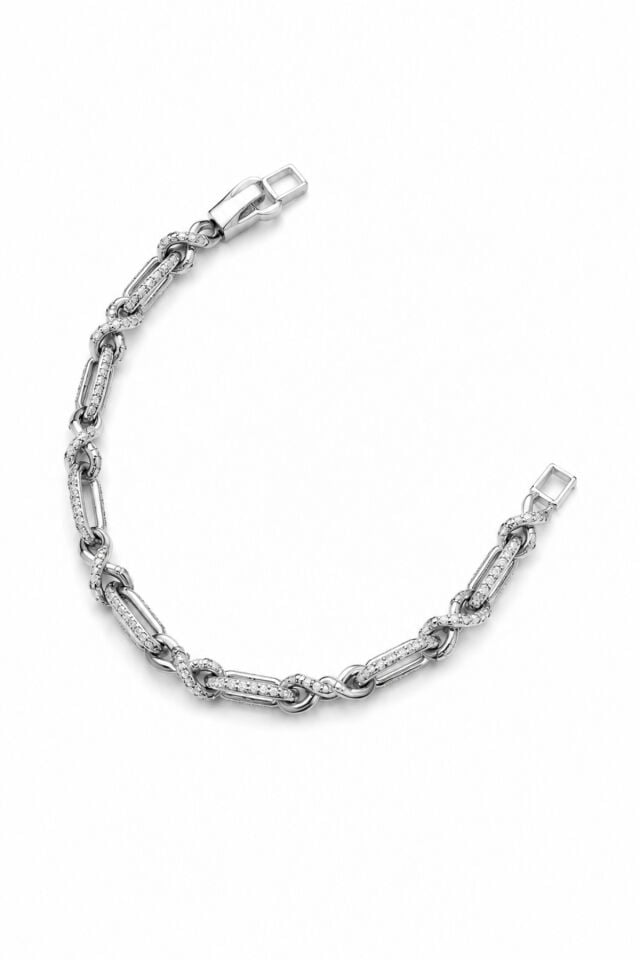 Balenbi Jewelry Gümüş Renk Zirkon Taşlı Geometrik Bağlantı Zincir Paslanmaz Çelik Kadın Bileklik 1193 Gümüş