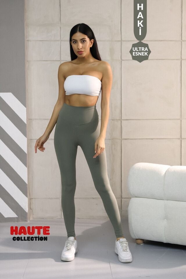 Balenbi Haute Kadın Yüksek Bel Incelten Toparlayıcı Modal Tayt 1058 XL - Haki