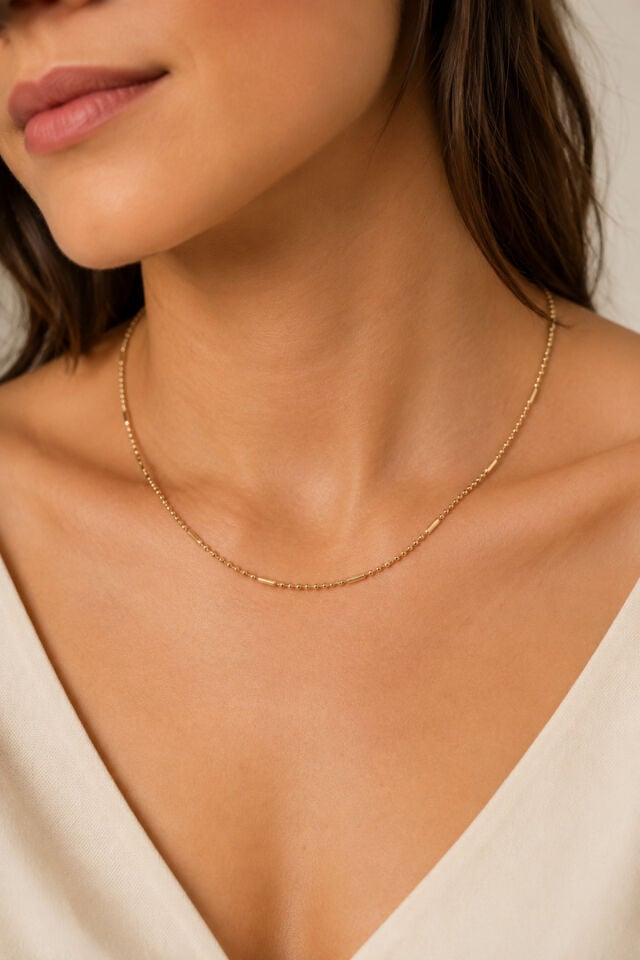 Balenbi Jewelry Minimal Çubuk Detaylı İnce Zincir Kararmaz Çelik Kadın Kolye 14K Gold 1165