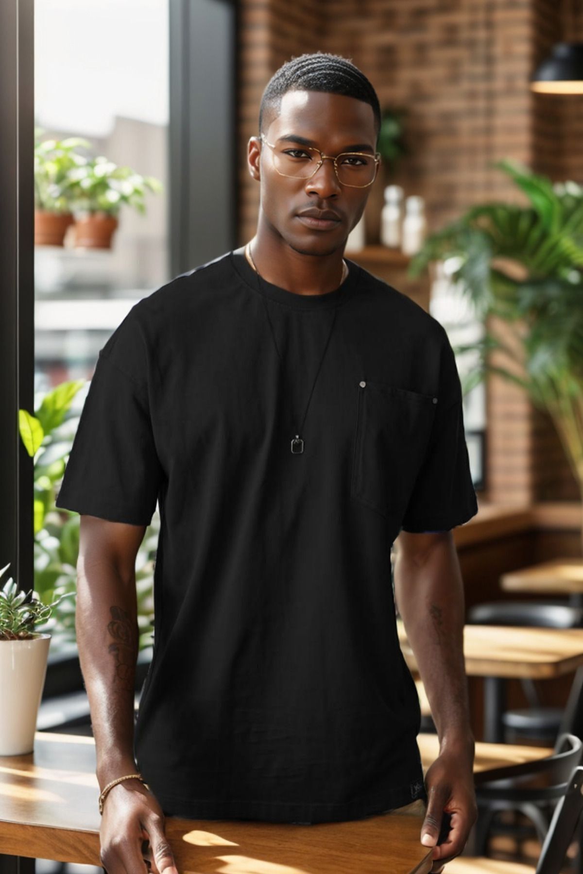 Balenbi Unisex Bisiklet Yaka Oversize Kalıp Penye Tişört 1004 S - Siyah 3