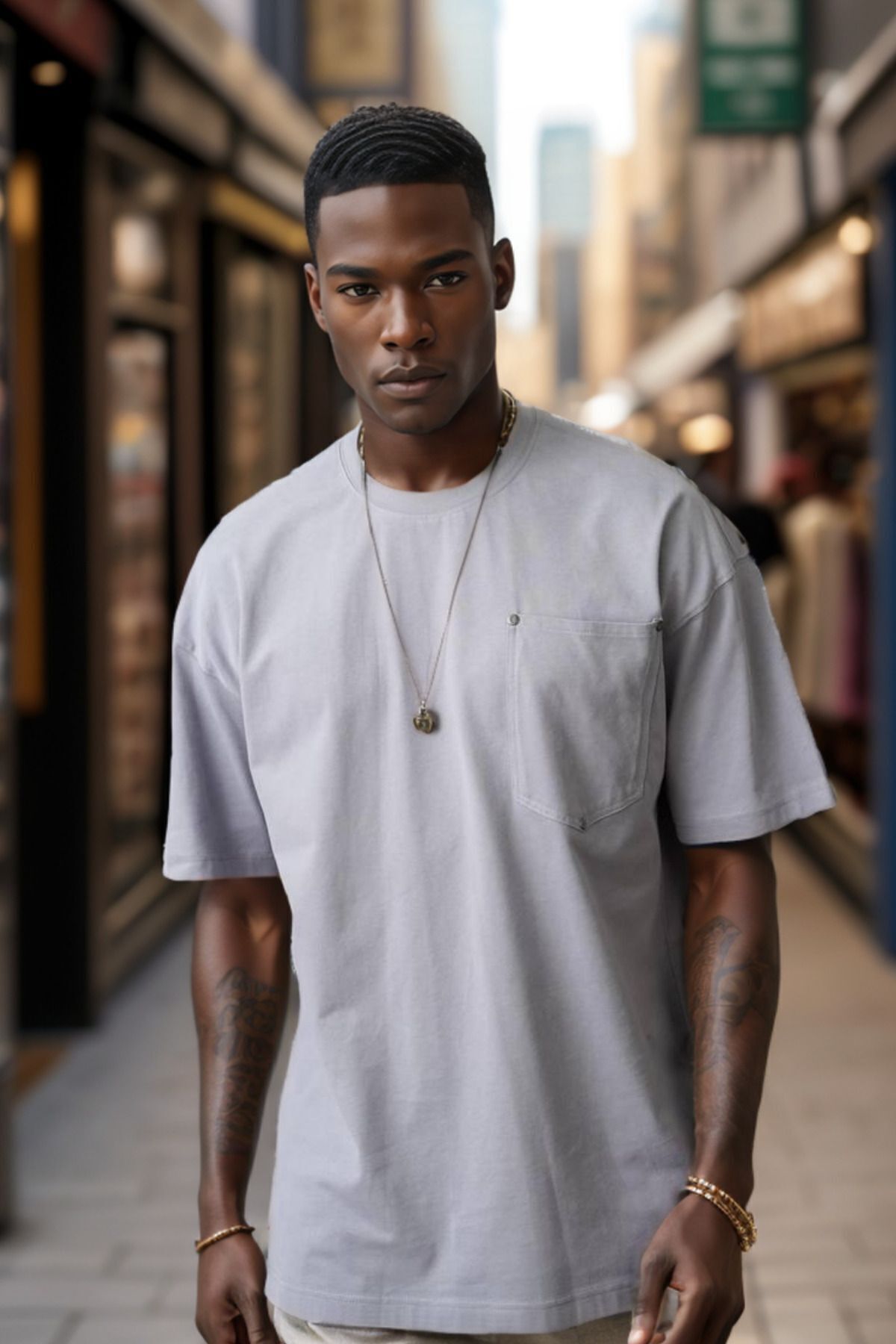 Balenbi Unisex Bisiklet Yaka Oversize Kalıp Penye Tişört 1004 S - Gri 3