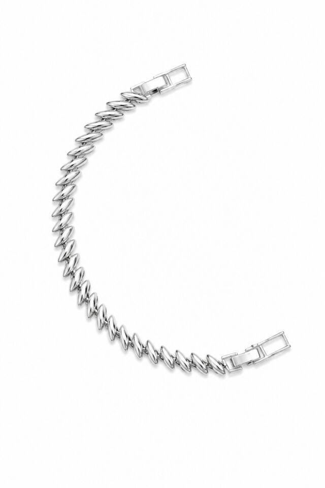 Balenbi Jewelry Gümüş Renk Burgulu Zincir Tasarımlı Paslanmaz Çelik Kadın Bileklik 1204 Gümüş