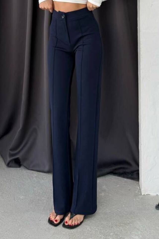 Balenbi 1079 Kadın Bej Yüksek Bel Toparlayıcı Ispanyol Paça Palazzo Pantolon 44 - Koyu Lacivert