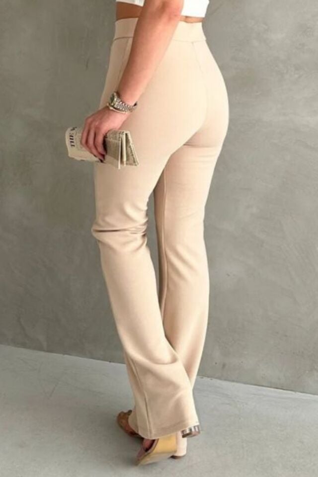 Balenbi 1079 Kadın Bej Yüksek Bel Toparlayıcı Ispanyol Paça Palazzo Pantolon 44 - Krem