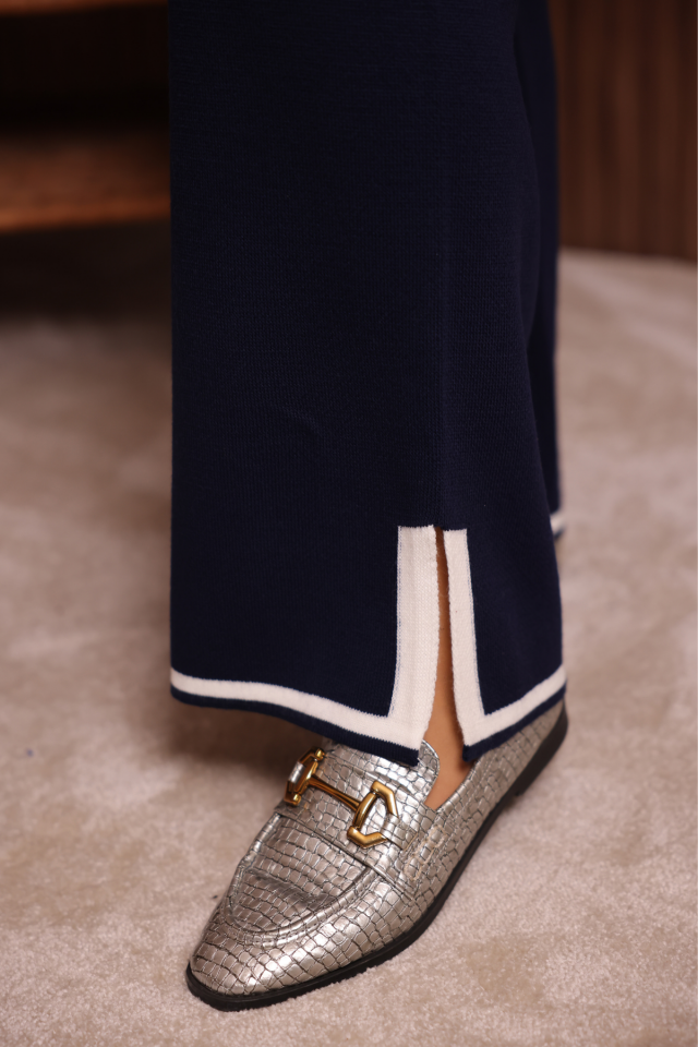 Balenbi Kadın Oversize Sık Örgü Yırtmaçlı Tesettür Triko Takım 1146 Standart - Lacivert