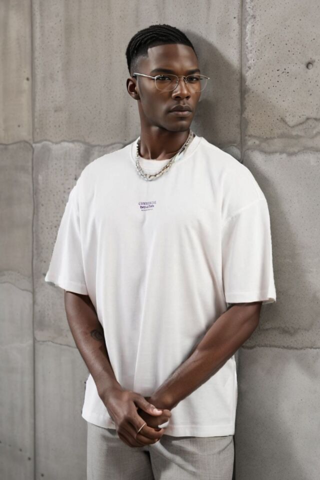 Balenbi Unisex Bisiklet Yaka Oversize Kalıp Penye Tişört 1004 S - Beyaz