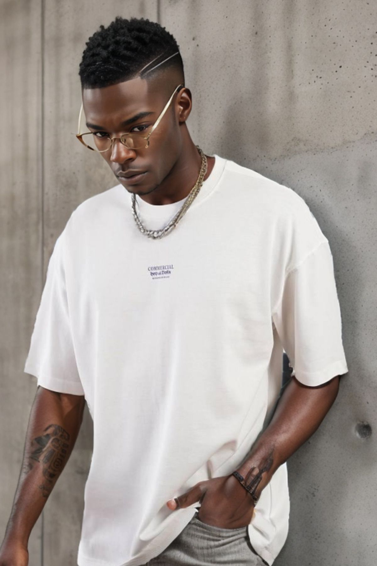 Balenbi Unisex Bisiklet Yaka Oversize Kalıp Penye Tişört 1004 S - Beyaz