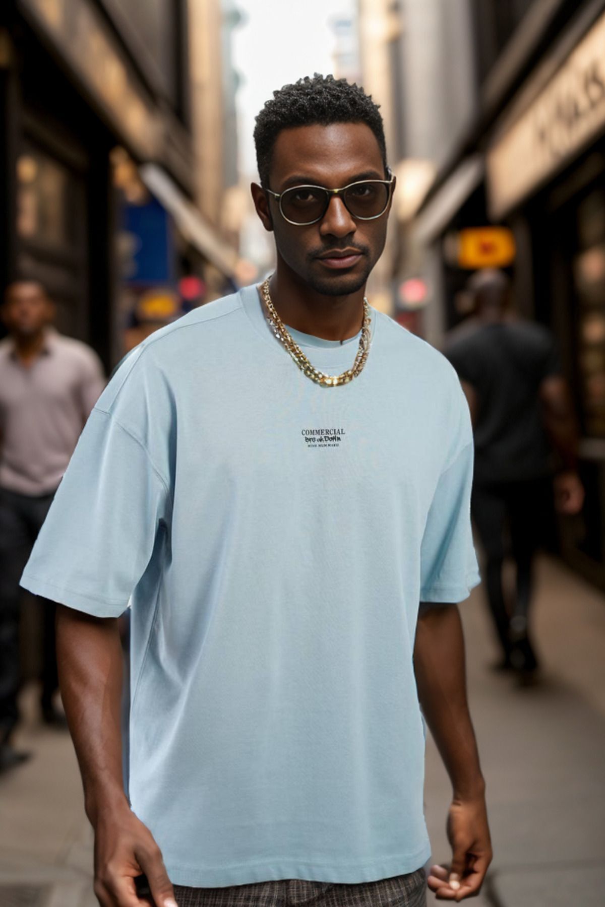 Balenbi Unisex Bisiklet Yaka Oversize Kalıp Penye Tişört 1004 S - Petrol