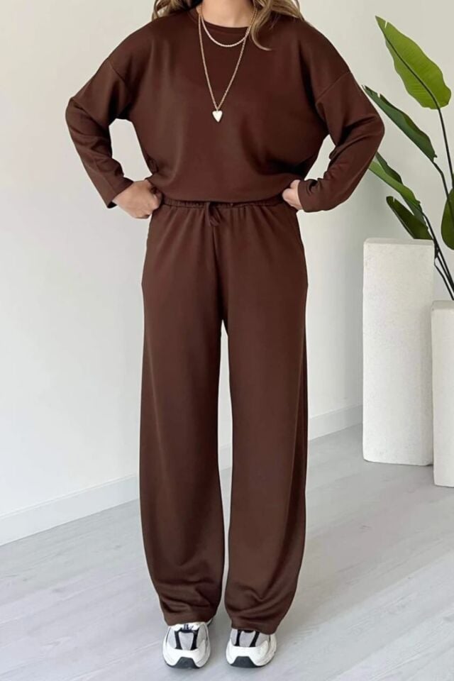 Balenbi Kadın Bisiklet Yaka Uzun Kollu Modal Takım 1109 Kahverengi - S