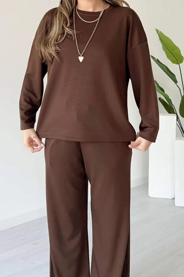 Balenbi Kadın Bisiklet Yaka Uzun Kollu Modal Takım 1109 S - Kahverengi