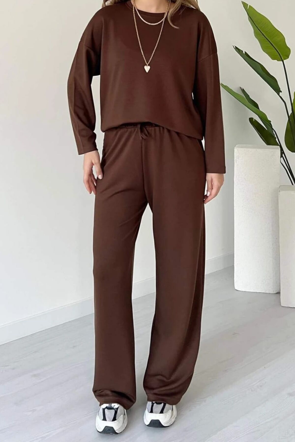 Balenbi Kadın Bisiklet Yaka Uzun Kollu Modal Takım 1109 S - Kahverengi