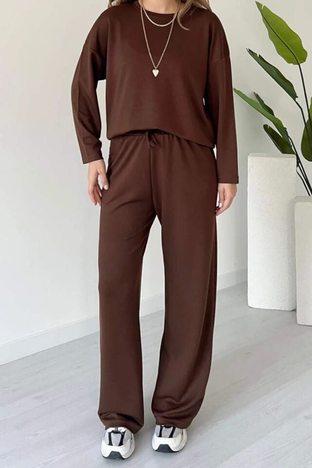 Balenbi Kadın Bisiklet Yaka Uzun Kollu Modal Takım 1109 Kahverengi - S