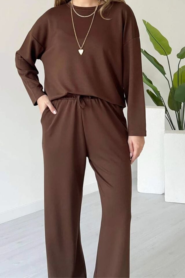 Balenbi Kadın Bisiklet Yaka Uzun Kollu Modal Takım 1109 S - Kahverengi