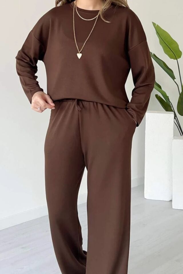 Balenbi Kadın Bisiklet Yaka Uzun Kollu Modal Takım 1109 S - Kahverengi