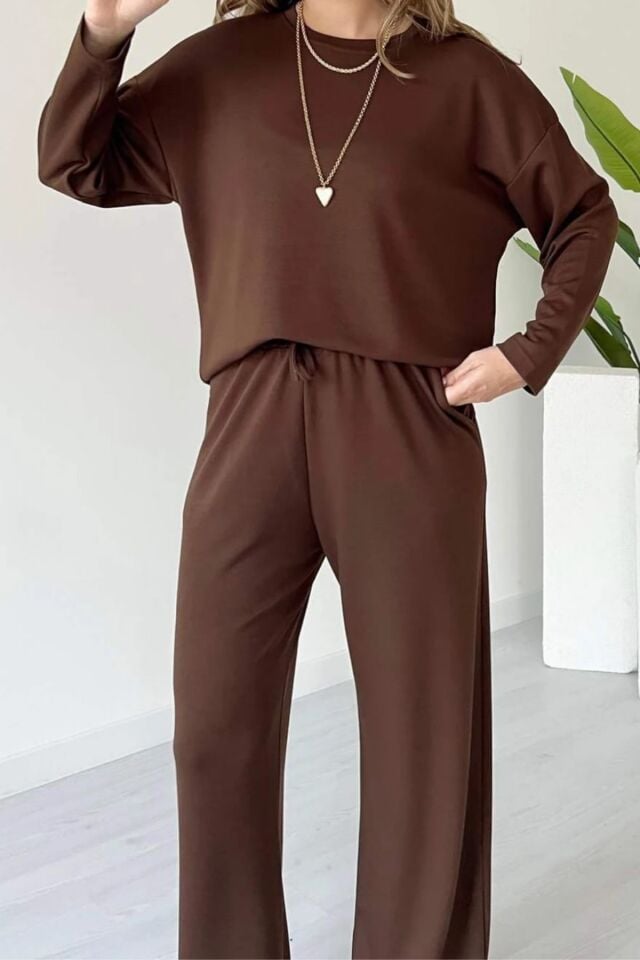 Balenbi Kadın Bisiklet Yaka Uzun Kollu Modal Takım 1109 S - Kahverengi