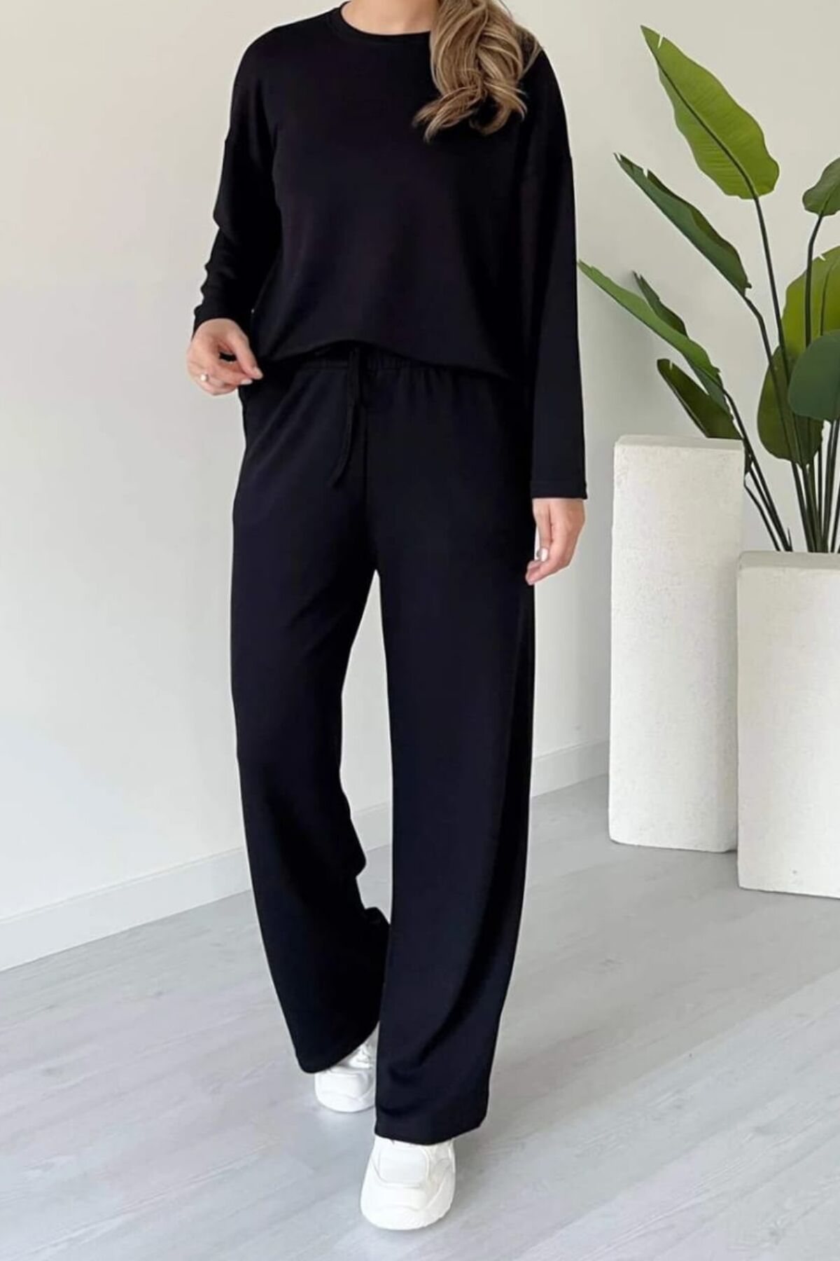 Balenbi Kadın Bisiklet Yaka Uzun Kollu Modal Takım 1109 S - Siyah