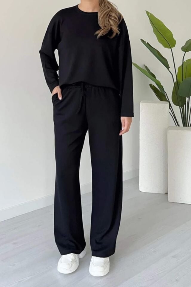 Balenbi Kadın Bisiklet Yaka Uzun Kollu Modal Takım 1109 S - Siyah