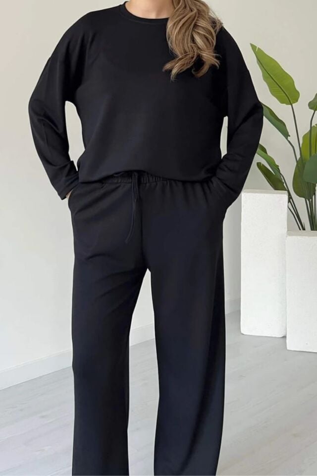 Balenbi Kadın Bisiklet Yaka Uzun Kollu Modal Takım 1109 S - Siyah