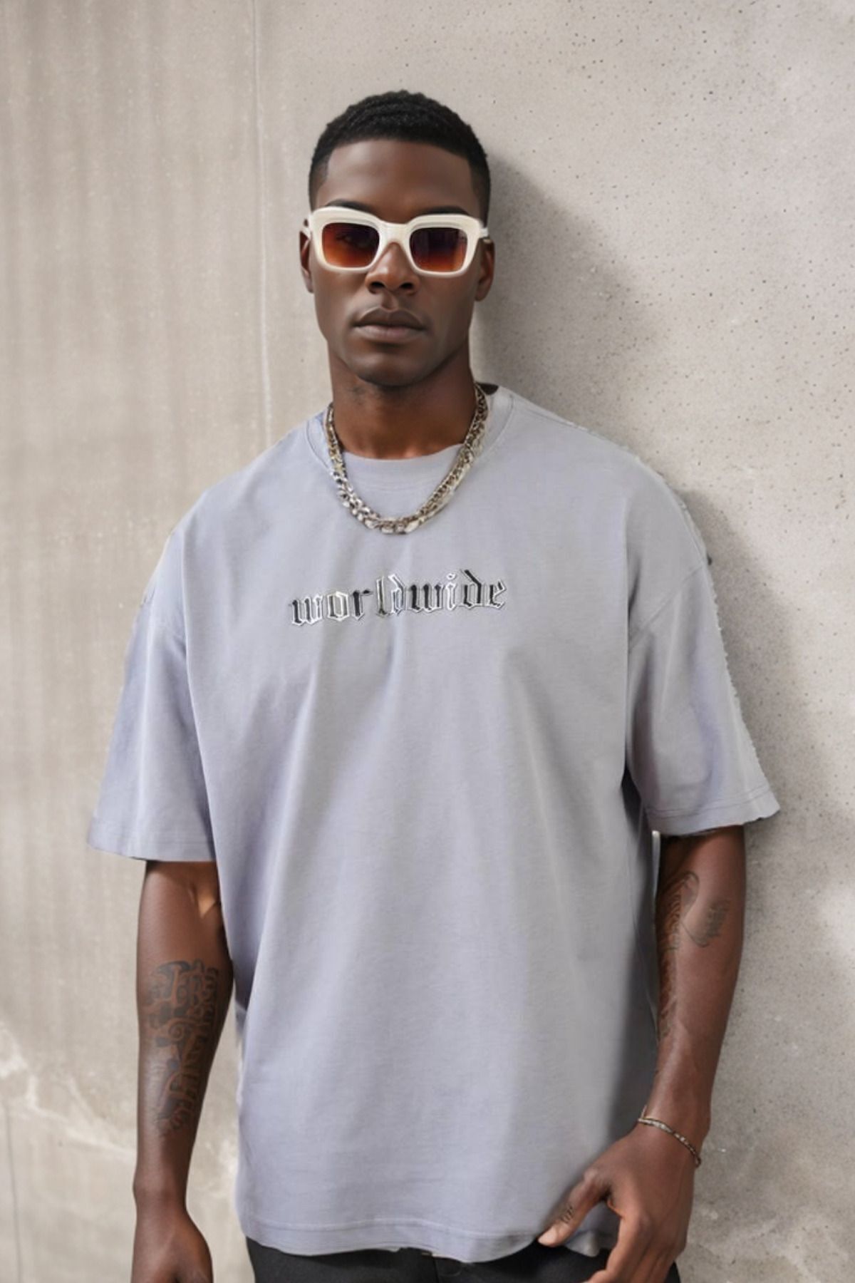 Balenbi Unisex Bisiklet Yaka Oversize Kalıp Penye Tişört 1004 S - Gri