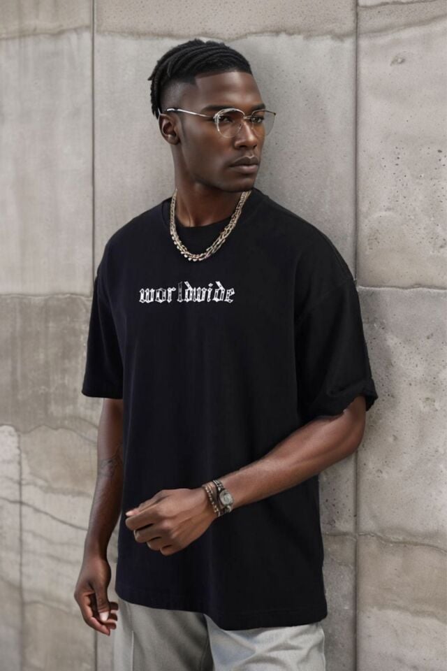 Balenbi Unisex Bisiklet Yaka Oversize Kalıp Penye Tişört 1004 XL - Siyah