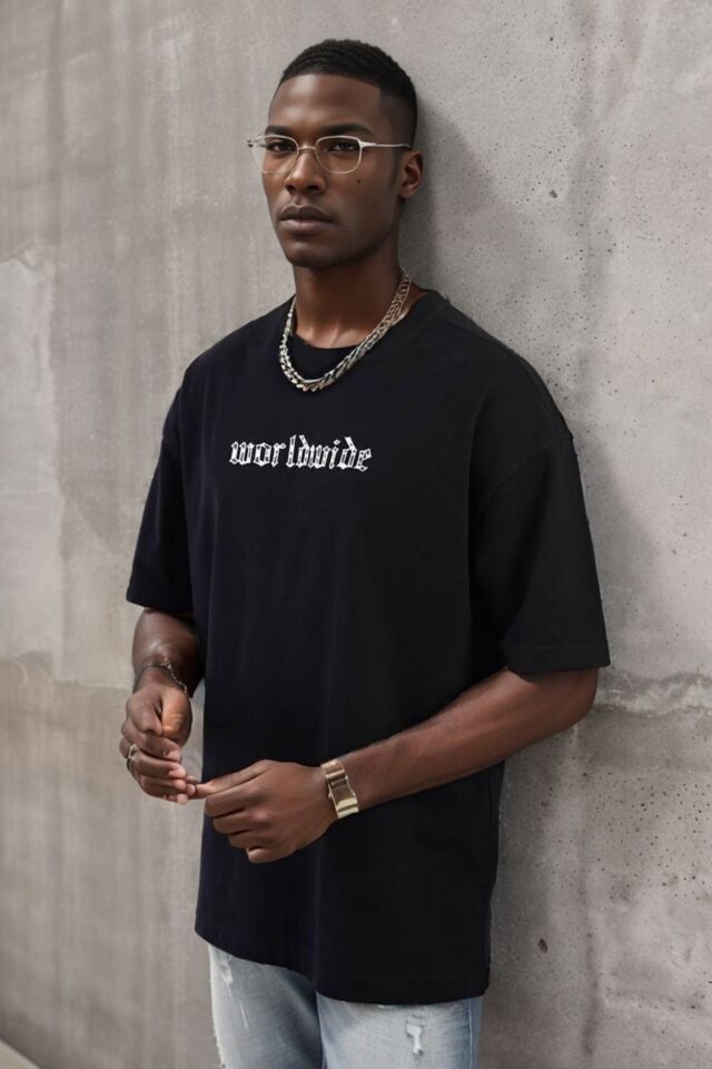 Balenbi Unisex Bisiklet Yaka Oversize Kalıp Penye Tişört 1004 S - Siyah