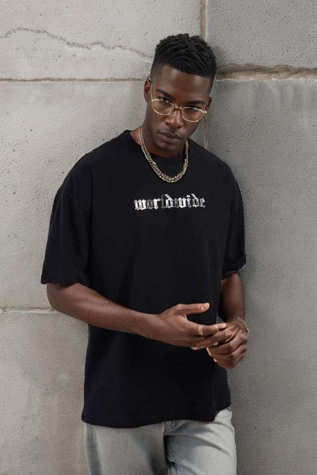 Balenbi Unisex Bisiklet Yaka Oversize Kalıp Penye Tişört 1004 S - Siyah