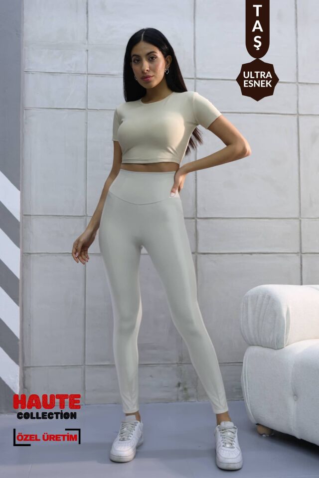 Balenbi Haute Kadın Yüksek Bel Incelten Toparlayıcı Modal Tayt 1058 Taş - L
