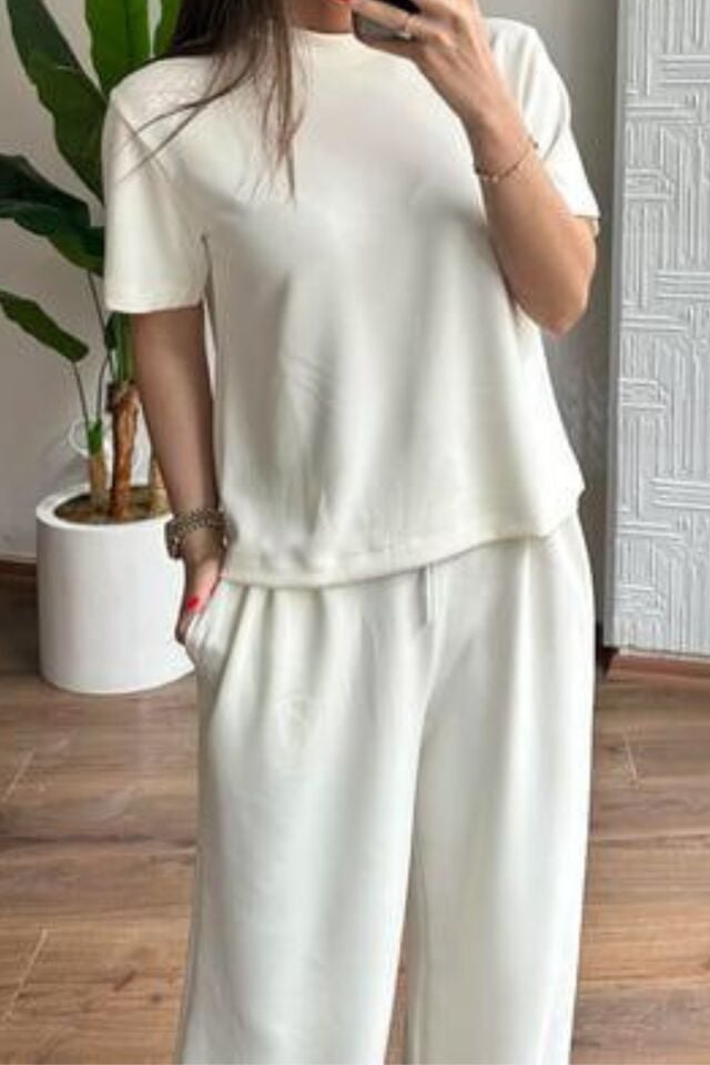 Balenbi Kadın Modal Kumaş Kısa Kollu Eşofman Takımı 1098 XL - Beyaz