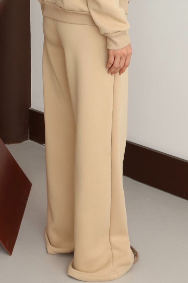 Balenbi Kadın 3 İplik İçi Polarlı Yüksek Bel Çımalı Palazzo Eşofman Altı 1144 S - Bej
