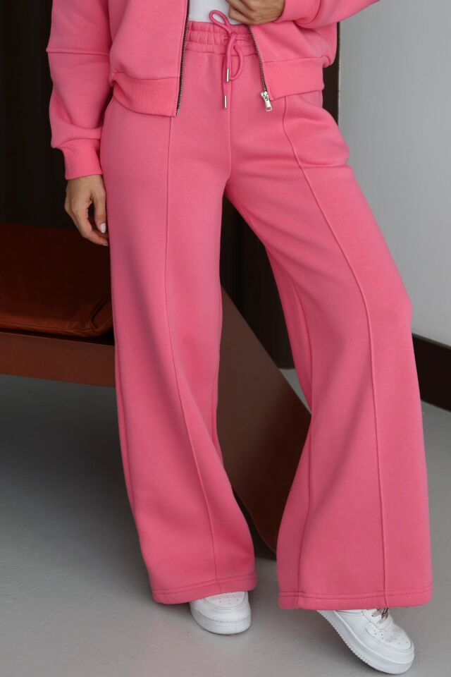 Balenbi Kadın 3 İplik İçi Polarlı Yüksek Bel Çımalı Palazzo Eşofman Altı 1144 Pembe - S