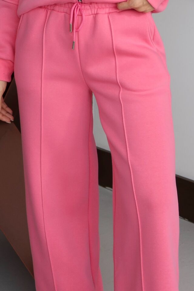 Balenbi Kadın 3 İplik İçi Polarlı Yüksek Bel Çımalı Palazzo Eşofman Altı 1144 S - Pembe