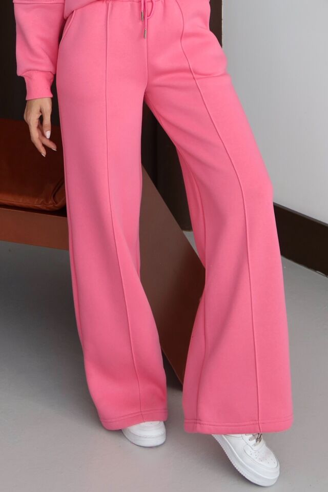 Balenbi Kadın 3 İplik İçi Polarlı Yüksek Bel Çımalı Palazzo Eşofman Altı 1144 S - Pembe