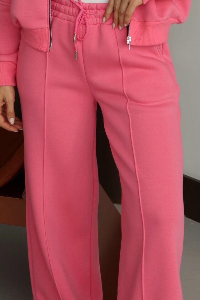 Balenbi Kadın 3 İplik İçi Polarlı Yüksek Bel Çımalı Palazzo Eşofman Altı 1144 S - Pembe